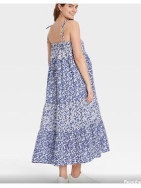 The Nines by HATCH babydoll tiered shoulder tie Floral Maxi Dress L